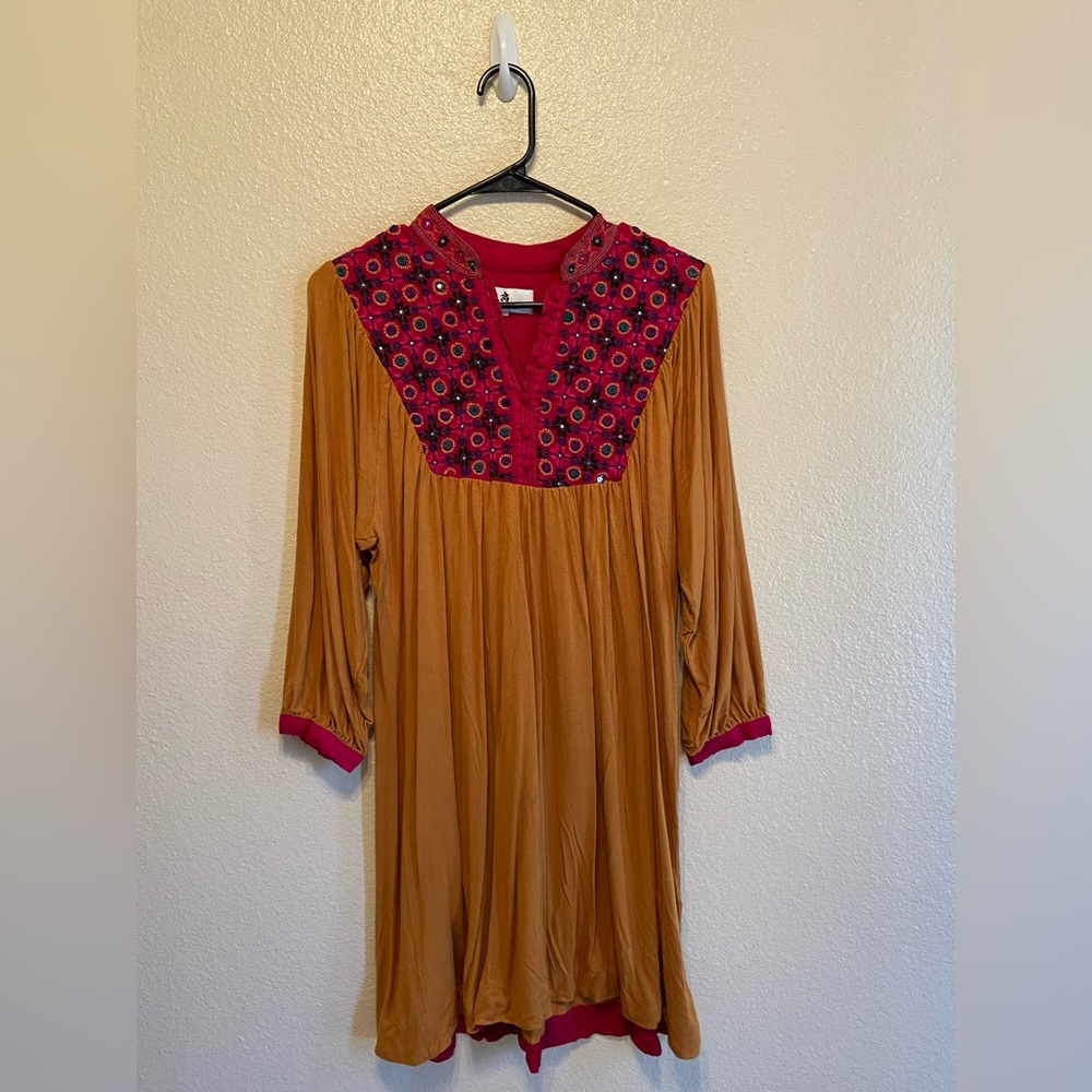 Ritu Kumar Mustard Yellow/Sand Kurti with Embroidery Sz 3